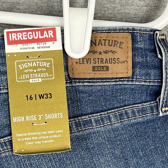 NEW Signature Levi Strauss Womens Blue Denim Shorts Size 16 High Rise Distressed - Picture 5 of 13